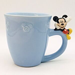 The Disney Store Mickey Mouse on Handle Coffee Mug Blue Ceramic Tea Cup 4.5 x 4